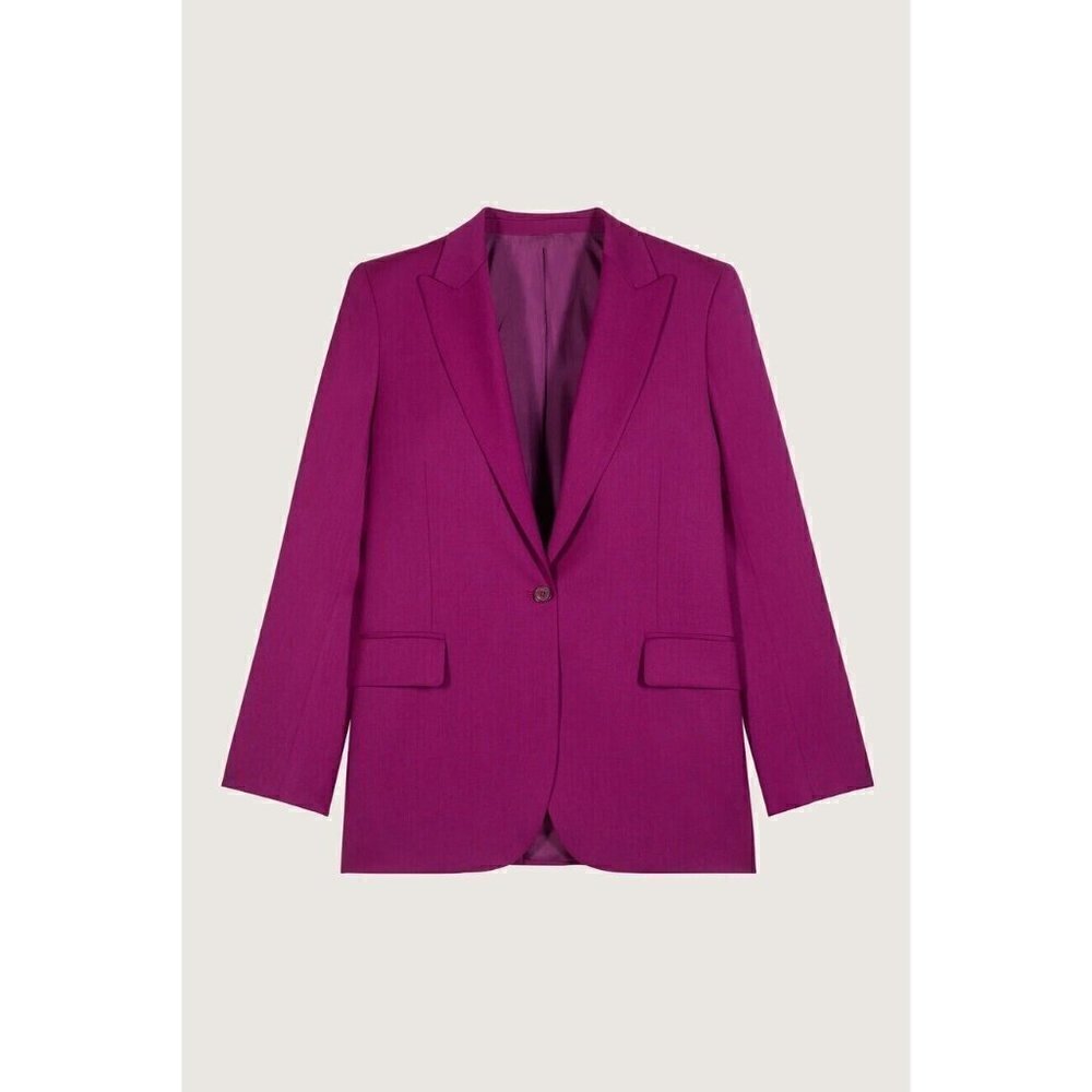 Ba&sh Womens Isha Suit Jacket Sz 0 XS Rose Fuchsia Pink Wool Boyfriend Blazer - Picture 8 of 10